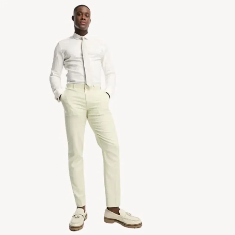 ASOS Design Sz 30 Super Skinny Suit Pant In Puppytooth Check Linen Green Stretch